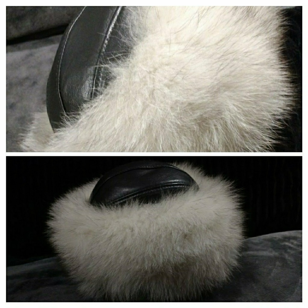 Ladies Leather and Silver Fox Fur hat
